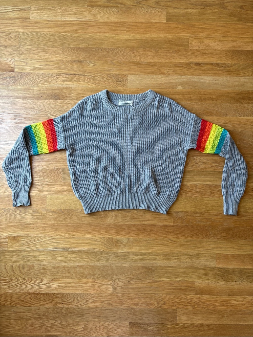 Urban Outfitters Gray Crewneck Sweater with Rainbow Stripe Sleeves / S